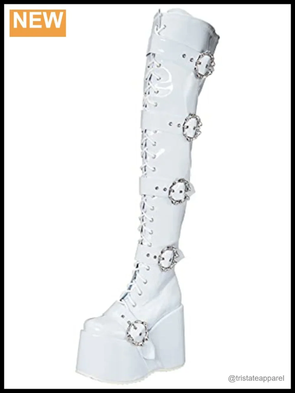 Ellie Over Knee Platform Boots White Buckle Zip Size 6